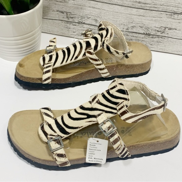 Betula by Birkenstock NWT zebra fur ankle sandals size 42 EU or 11-11.5 US - Picture 6 of 12